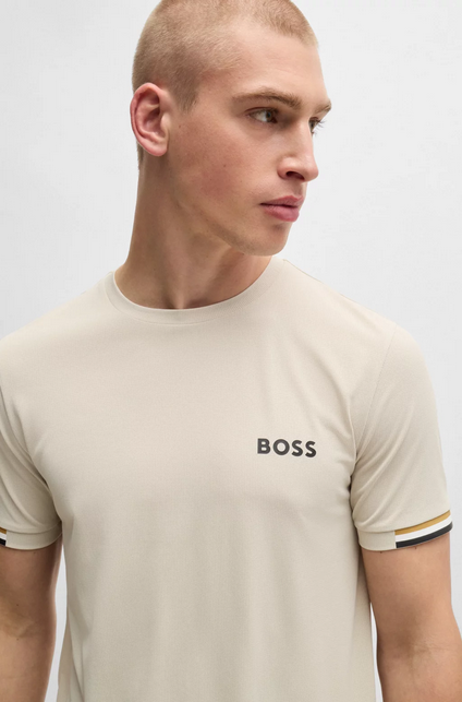 BOSS x Matteo Berrettini Camiseta de tejido de rejilla con diseño de rayas de la marca