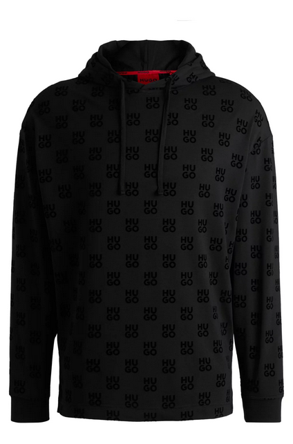 Sudadera relaxed fit con capucha y logos apilados estampados en flocado