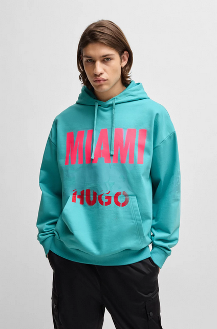 Sudadera de felpa de algodón con capucha y estampado de Miami