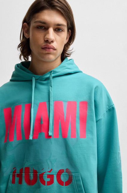 Sudadera de felpa de algodón con capucha y estampado de Miami